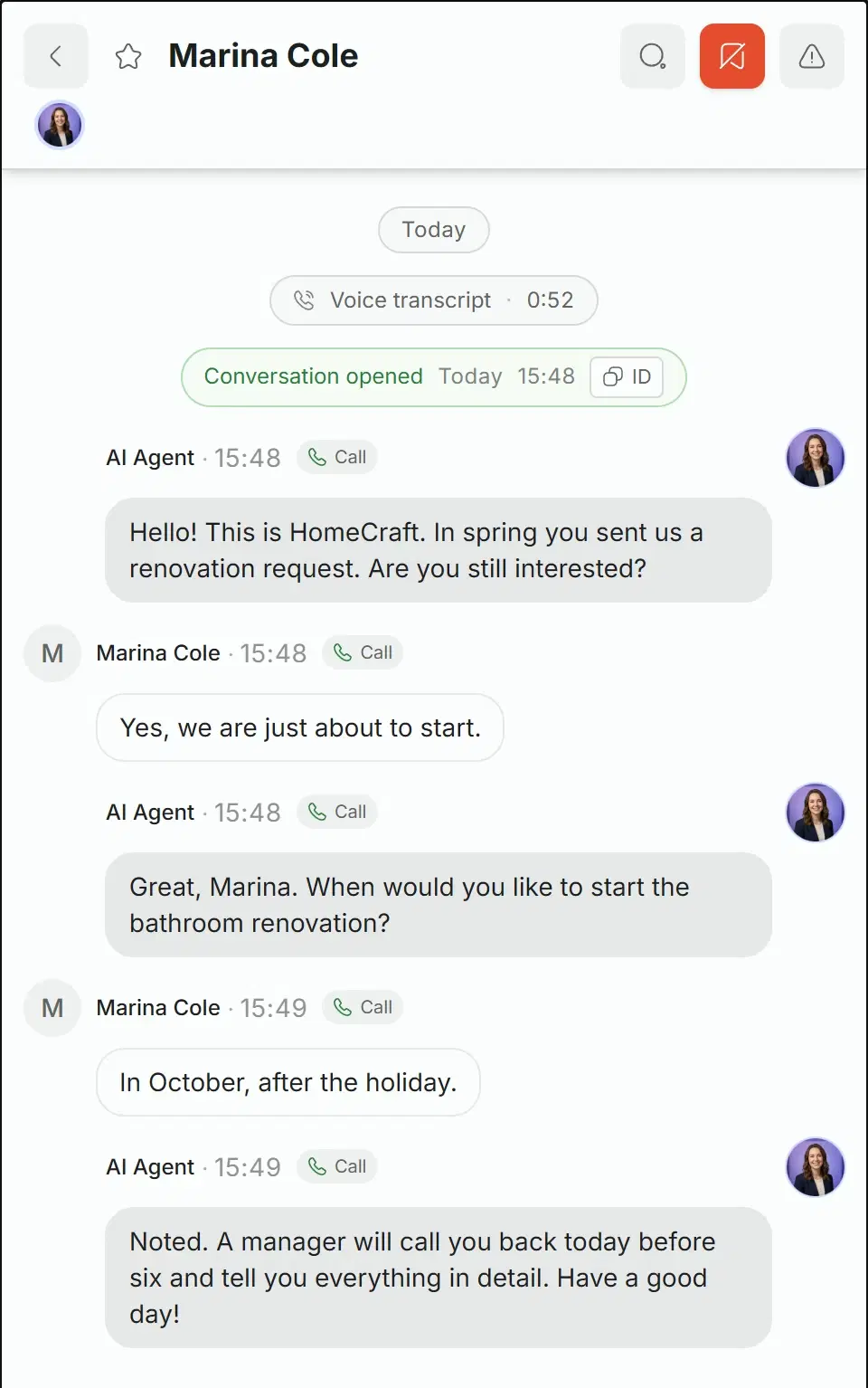 Solwees chats: the transcript of an outbound call