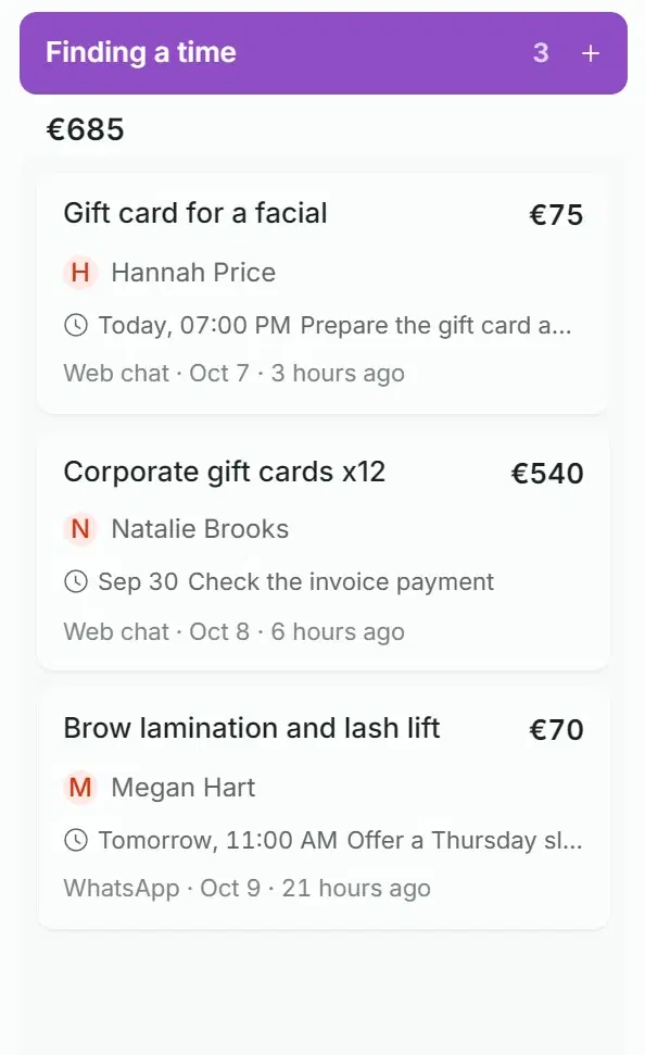 The Solwees deals board: the deal "Gift card for a facial", €75